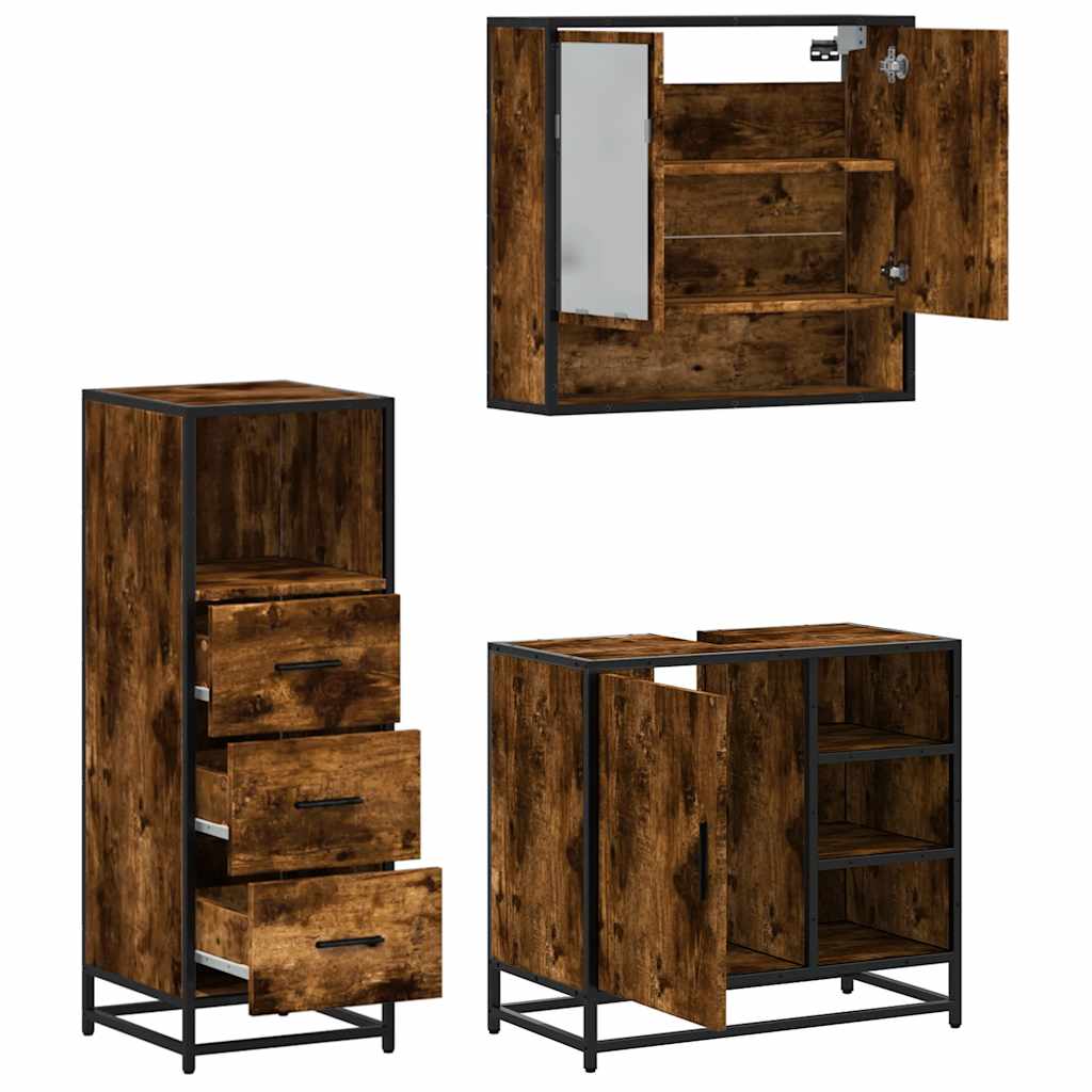 3-delige Badkamermeubelset bewerkt hout gerookt eikenkleurig is nu te koop bij PeponiXL, paradijselijk wonen!