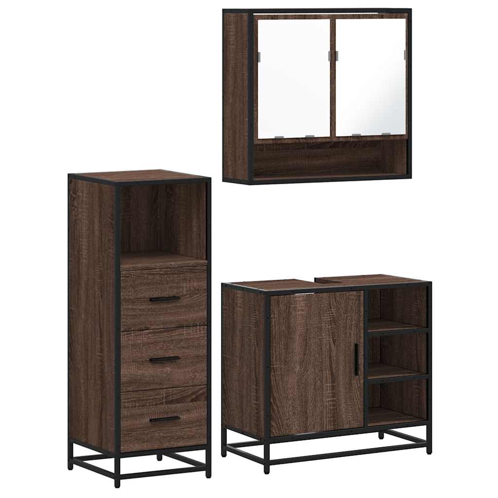 3-delige Badkamermeubelset bewerkt hout bruin eikenkleur is nu te koop bij PeponiXL, paradijselijk wonen!