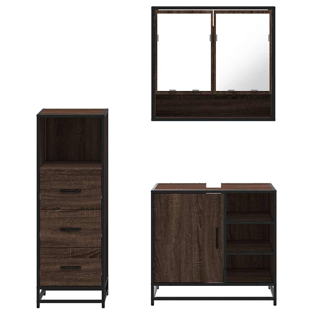3-delige Badkamermeubelset bewerkt hout bruin eikenkleur is nu te koop bij PeponiXL, paradijselijk wonen!