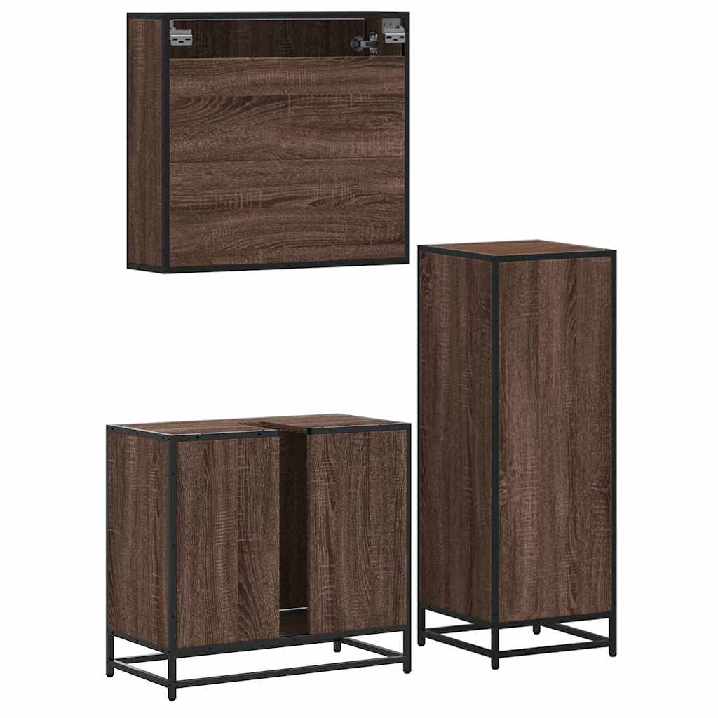 3-delige Badkamermeubelset bewerkt hout bruin eikenkleur is nu te koop bij PeponiXL, paradijselijk wonen!