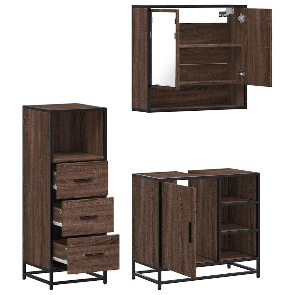 3-delige Badkamermeubelset bewerkt hout bruin eikenkleur is nu te koop bij PeponiXL, paradijselijk wonen!