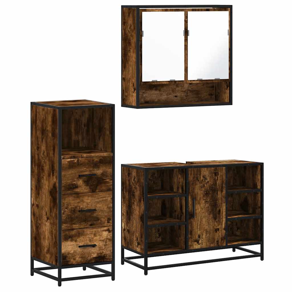 3-delige Badkamermeubelset bewerkt hout gerookt eikenkleurig is nu te koop bij PeponiXL, paradijselijk wonen!