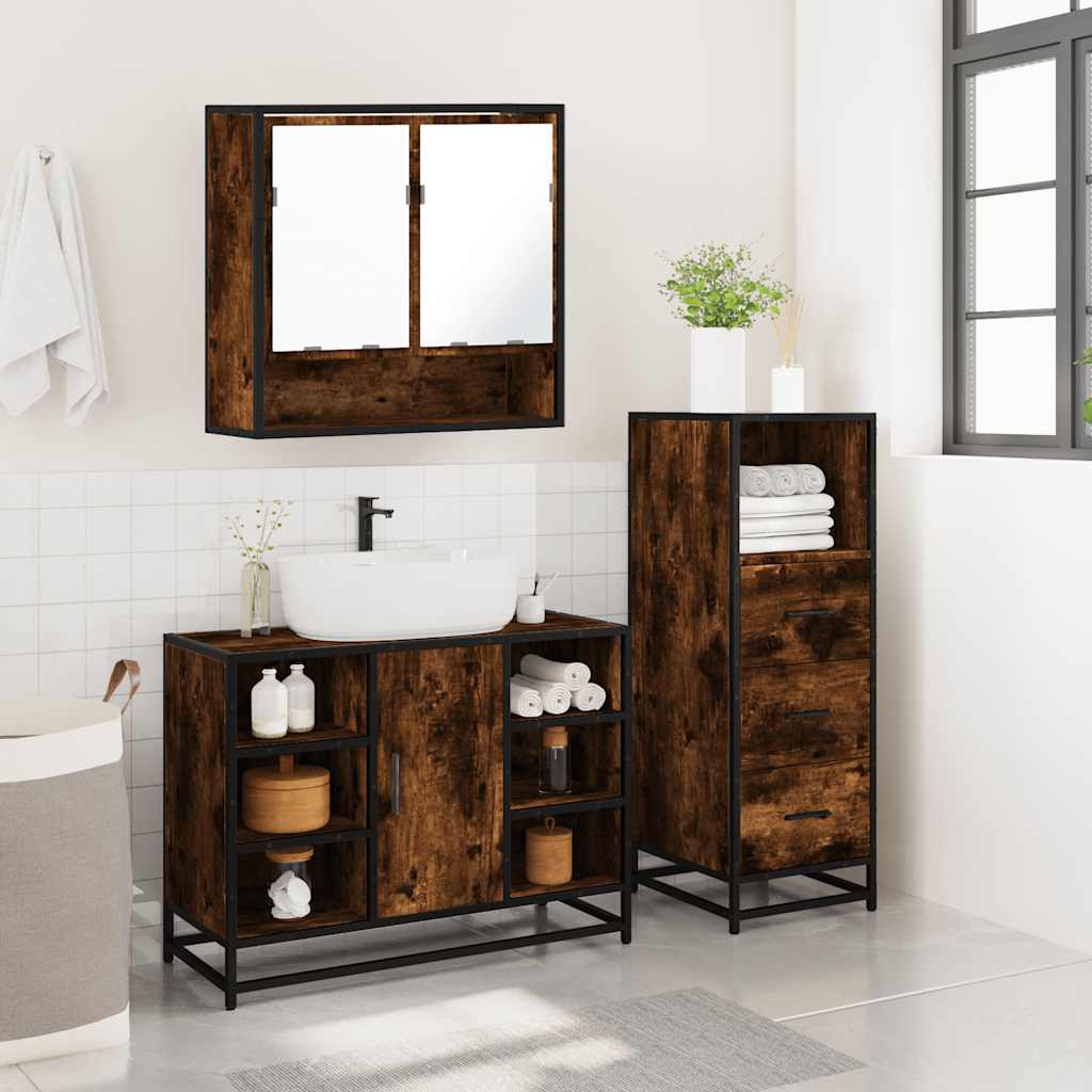 3-delige Badkamermeubelset bewerkt hout gerookt eikenkleurig is nu te koop bij PeponiXL, paradijselijk wonen!