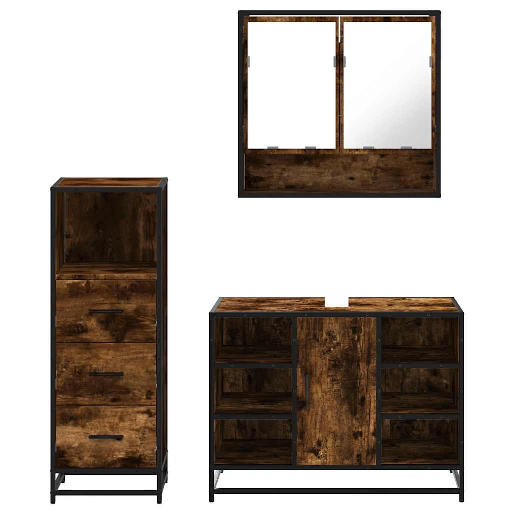 3-delige Badkamermeubelset bewerkt hout gerookt eikenkleurig is nu te koop bij PeponiXL, paradijselijk wonen!