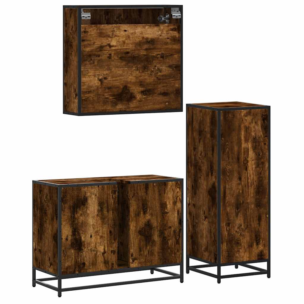3-delige Badkamermeubelset bewerkt hout gerookt eikenkleurig is nu te koop bij PeponiXL, paradijselijk wonen!