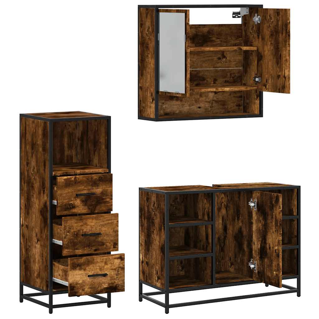 3-delige Badkamermeubelset bewerkt hout gerookt eikenkleurig is nu te koop bij PeponiXL, paradijselijk wonen!