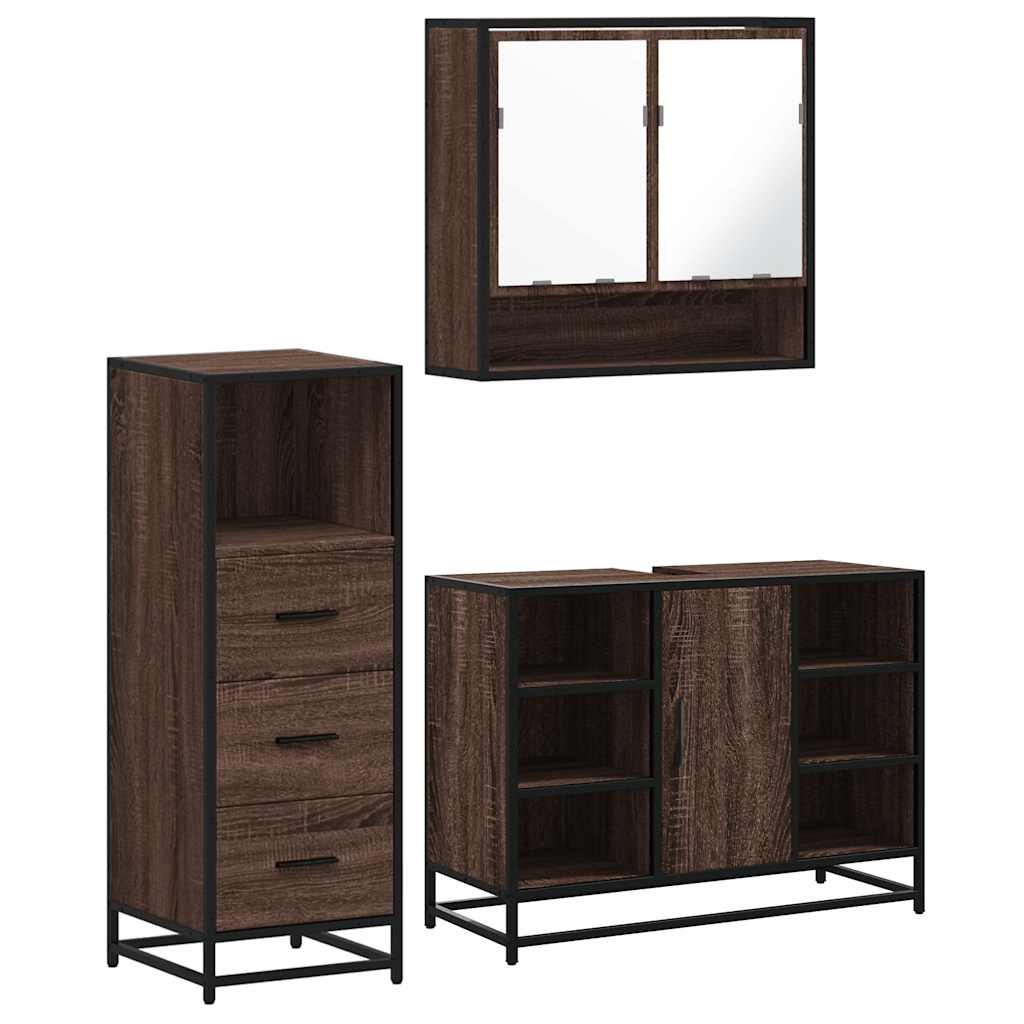3-delige Badkamermeubelset bewerkt hout bruin eikenkleur is nu te koop bij PeponiXL, paradijselijk wonen!