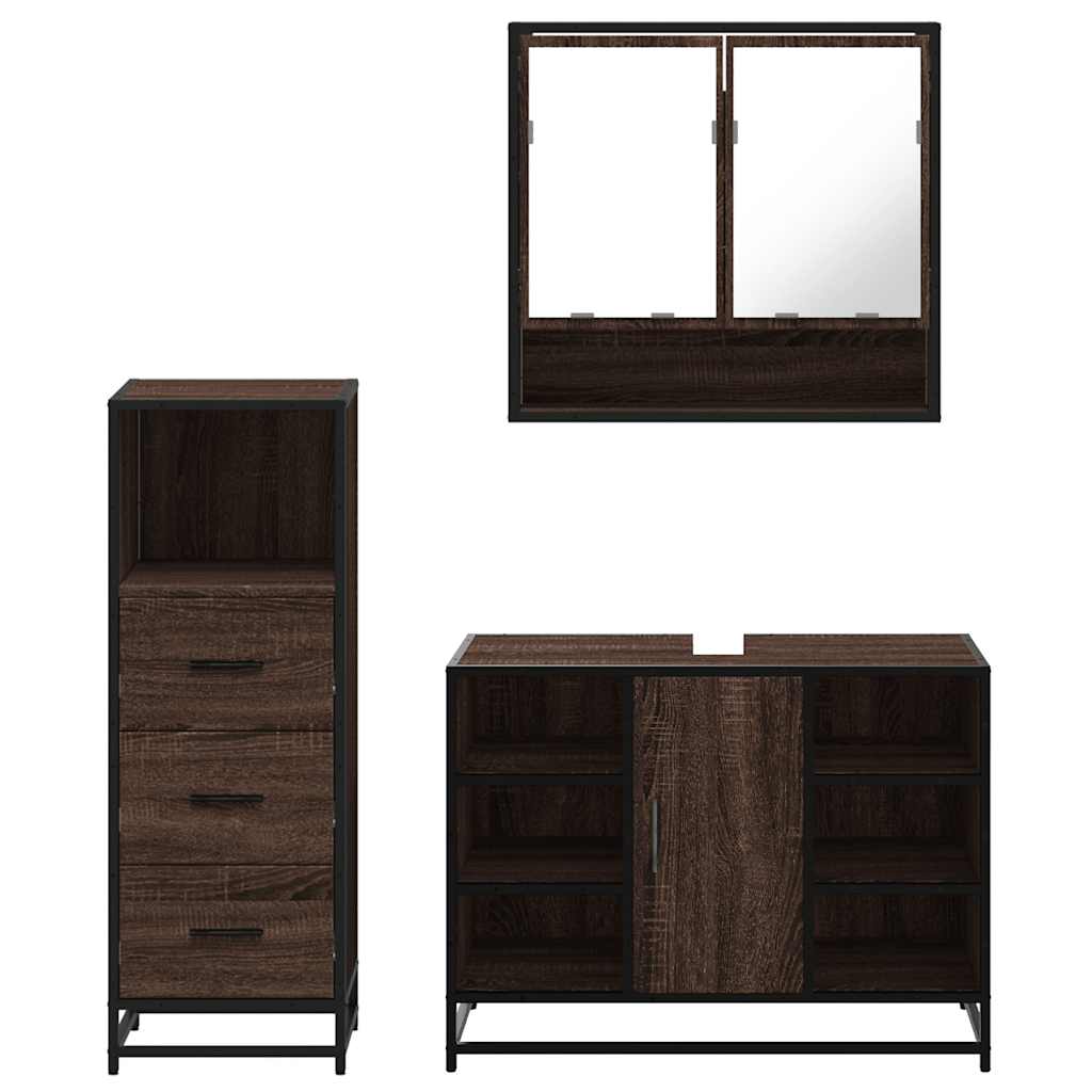 3-delige Badkamermeubelset bewerkt hout bruin eikenkleur is nu te koop bij PeponiXL, paradijselijk wonen!