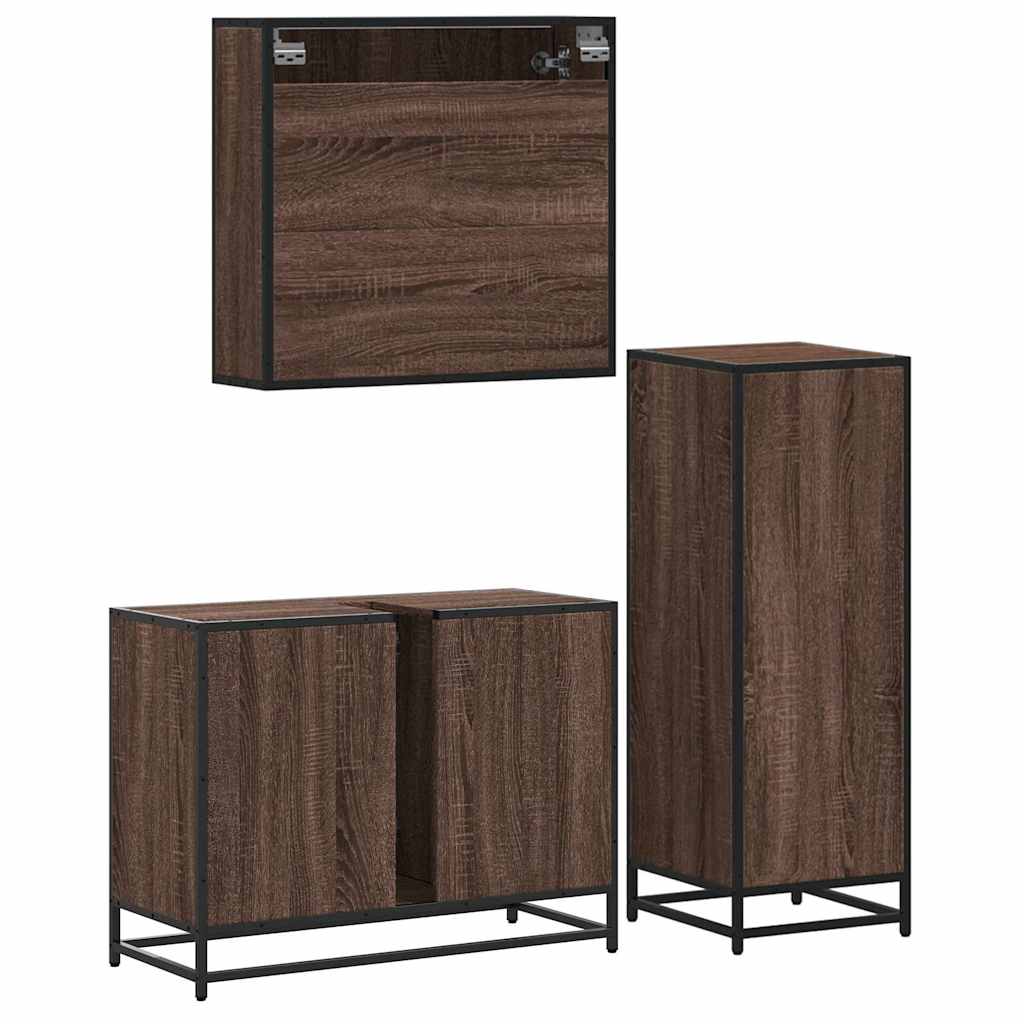 3-delige Badkamermeubelset bewerkt hout bruin eikenkleur is nu te koop bij PeponiXL, paradijselijk wonen!