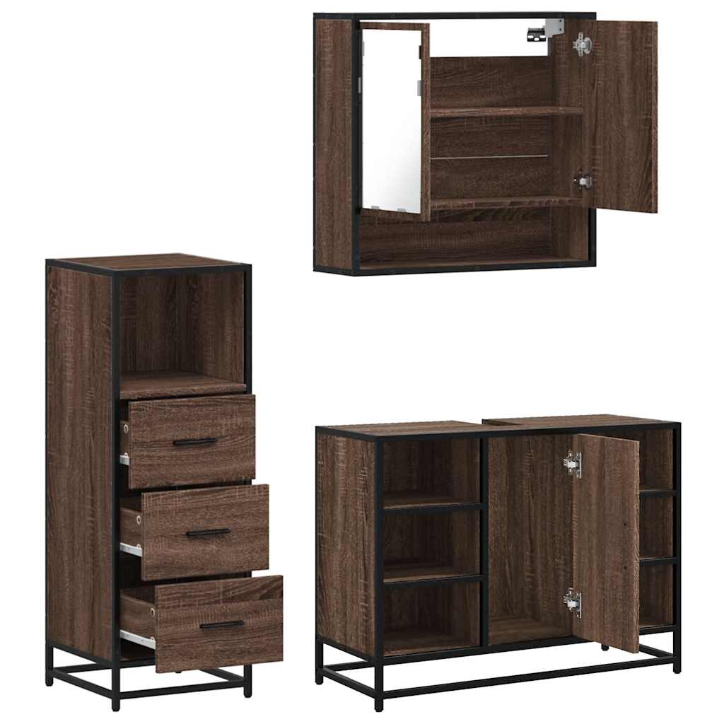 3-delige Badkamermeubelset bewerkt hout bruin eikenkleur is nu te koop bij PeponiXL, paradijselijk wonen!