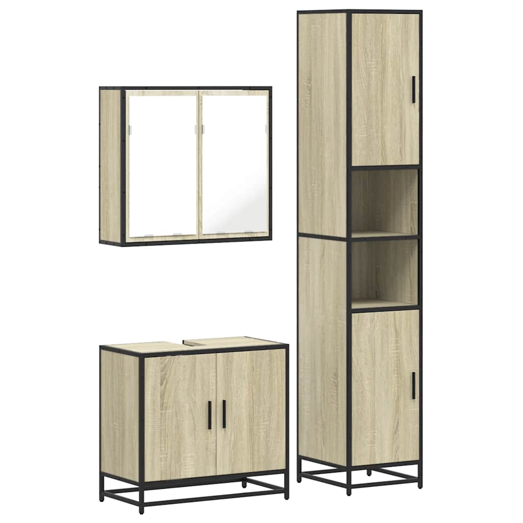 3-delige Badkamermeubelset bewerkt hout sonoma eikenkleurig is nu te koop bij PeponiXL, paradijselijk wonen!