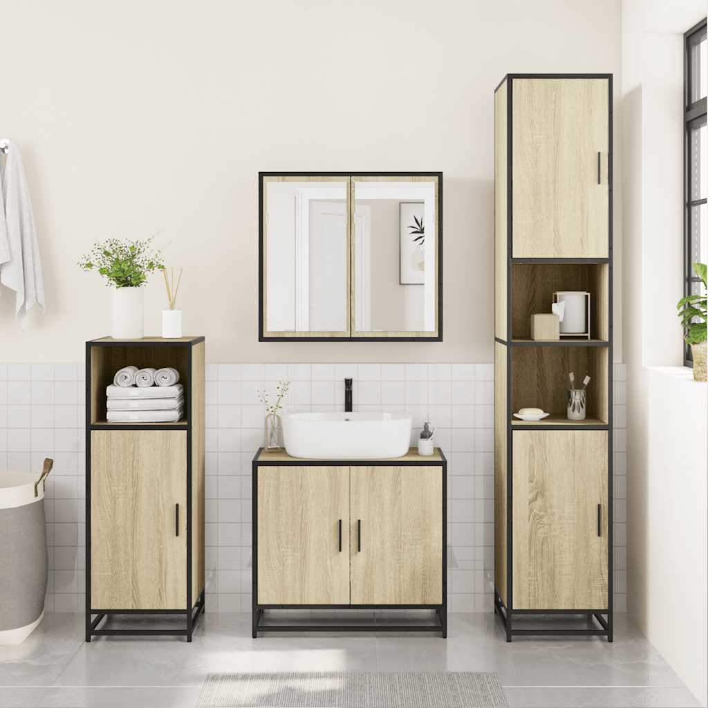 3-delige Badkamermeubelset bewerkt hout sonoma eikenkleurig is nu te koop bij PeponiXL, paradijselijk wonen!
