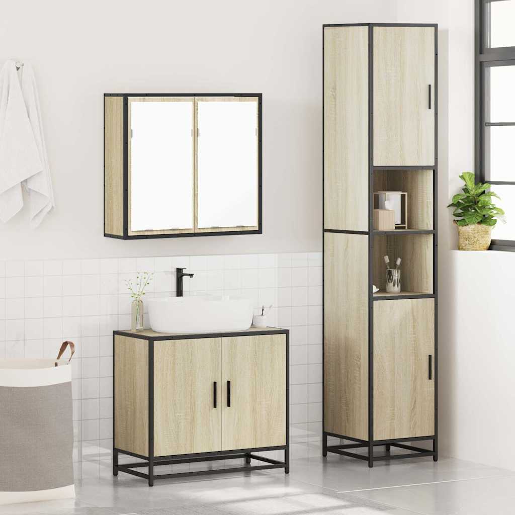 3-delige Badkamermeubelset bewerkt hout sonoma eikenkleurig is nu te koop bij PeponiXL, paradijselijk wonen!