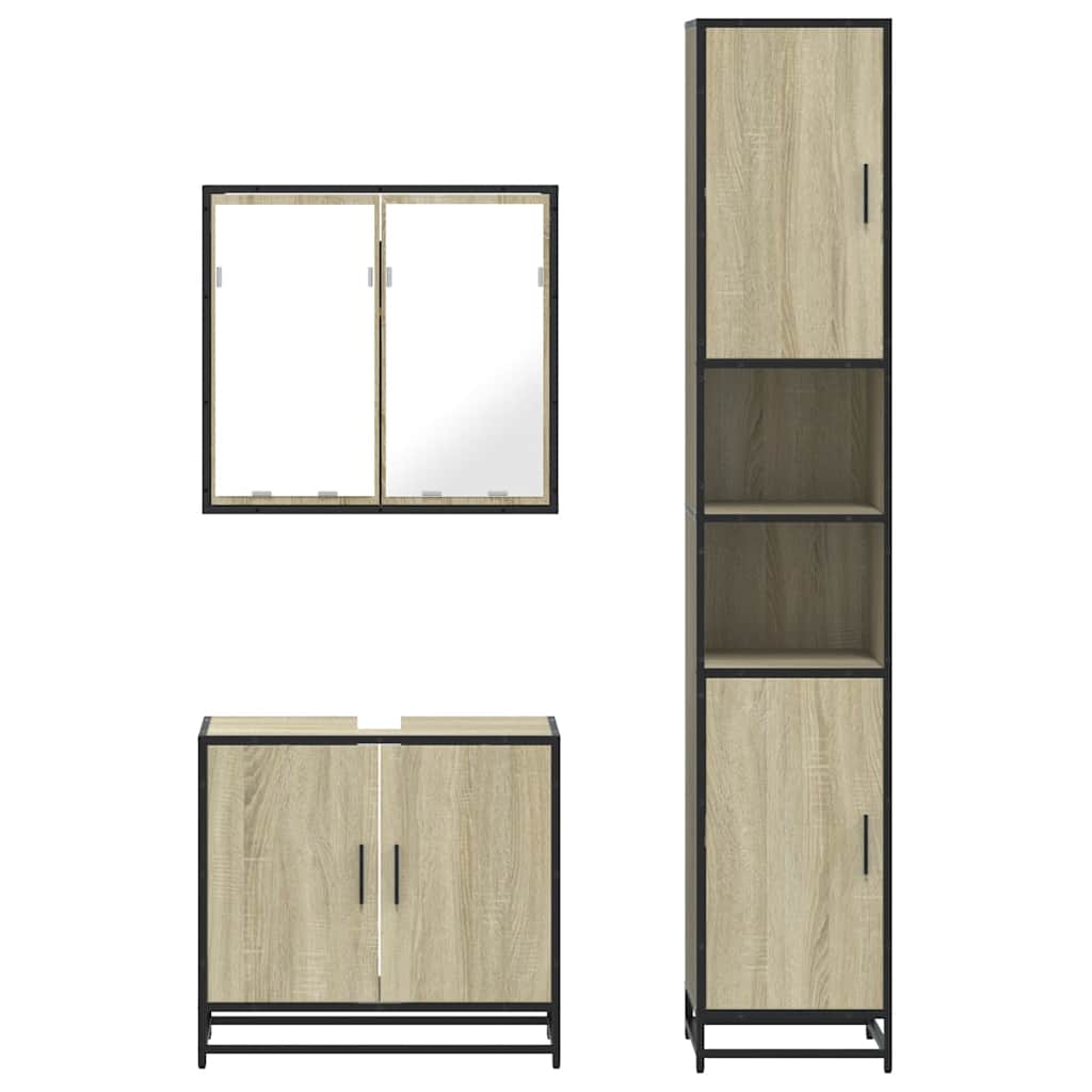 3-delige Badkamermeubelset bewerkt hout sonoma eikenkleurig is nu te koop bij PeponiXL, paradijselijk wonen!