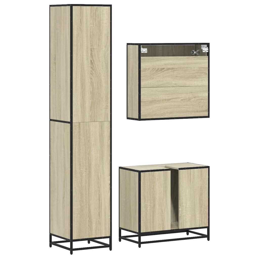 3-delige Badkamermeubelset bewerkt hout sonoma eikenkleurig is nu te koop bij PeponiXL, paradijselijk wonen!