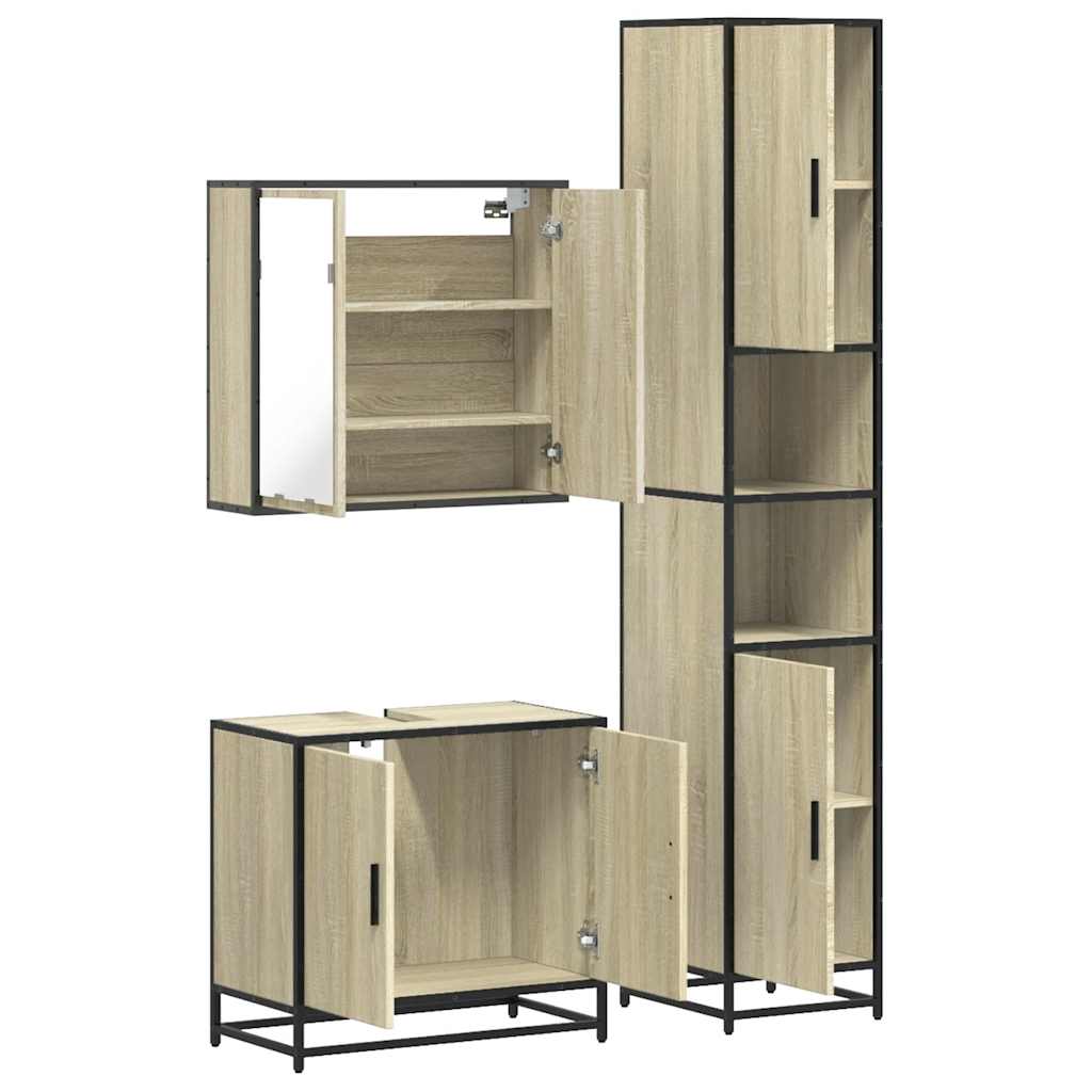 3-delige Badkamermeubelset bewerkt hout sonoma eikenkleurig is nu te koop bij PeponiXL, paradijselijk wonen!