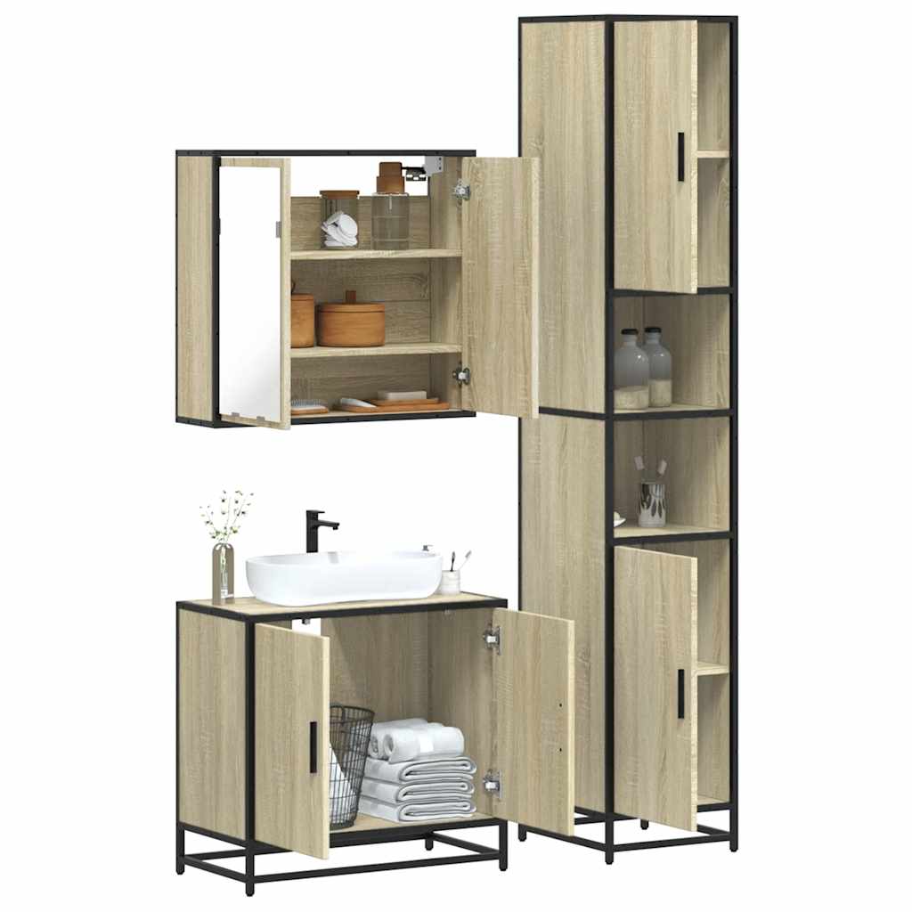 3-delige Badkamermeubelset bewerkt hout sonoma eikenkleurig is nu te koop bij PeponiXL, paradijselijk wonen!
