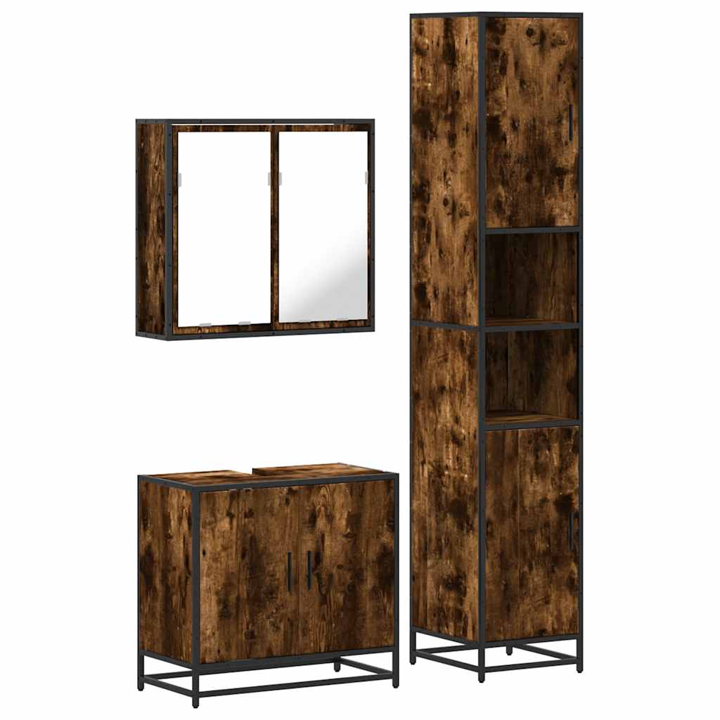 3-delige Badkamermeubelset bewerkt hout gerookt eikenkleurig is nu te koop bij PeponiXL, paradijselijk wonen!