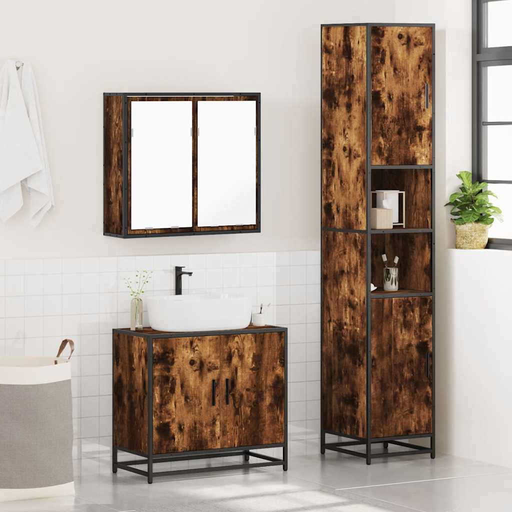 3-delige Badkamermeubelset bewerkt hout gerookt eikenkleurig is nu te koop bij PeponiXL, paradijselijk wonen!