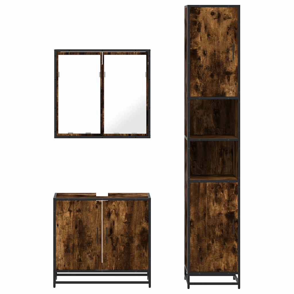 3-delige Badkamermeubelset bewerkt hout gerookt eikenkleurig is nu te koop bij PeponiXL, paradijselijk wonen!