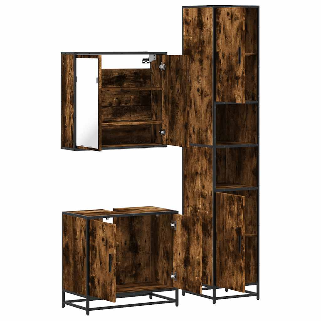 3-delige Badkamermeubelset bewerkt hout gerookt eikenkleurig is nu te koop bij PeponiXL, paradijselijk wonen!