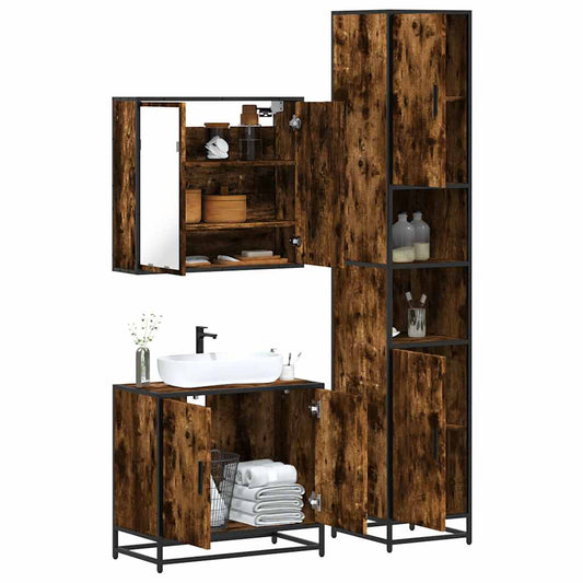 3-delige Badkamermeubelset bewerkt hout gerookt eikenkleurig is nu te koop bij PeponiXL, paradijselijk wonen!