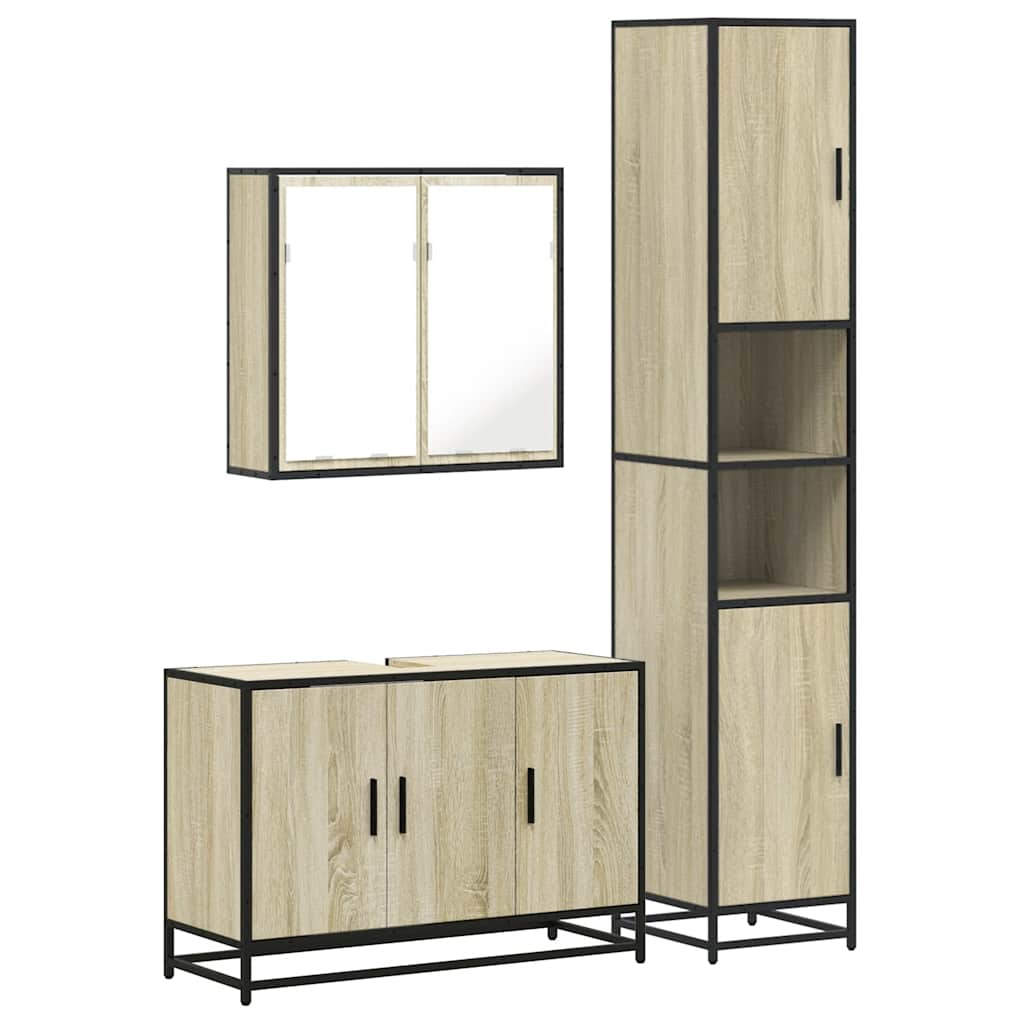 3-delige Badkamermeubelset bewerkt hout sonoma eikenkleurig is nu te koop bij PeponiXL, paradijselijk wonen!