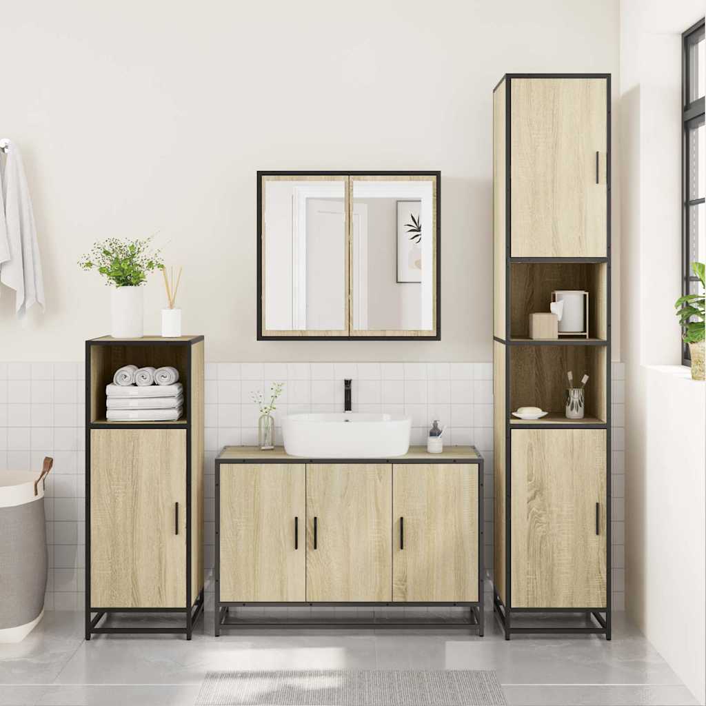 3-delige Badkamermeubelset bewerkt hout sonoma eikenkleurig is nu te koop bij PeponiXL, paradijselijk wonen!