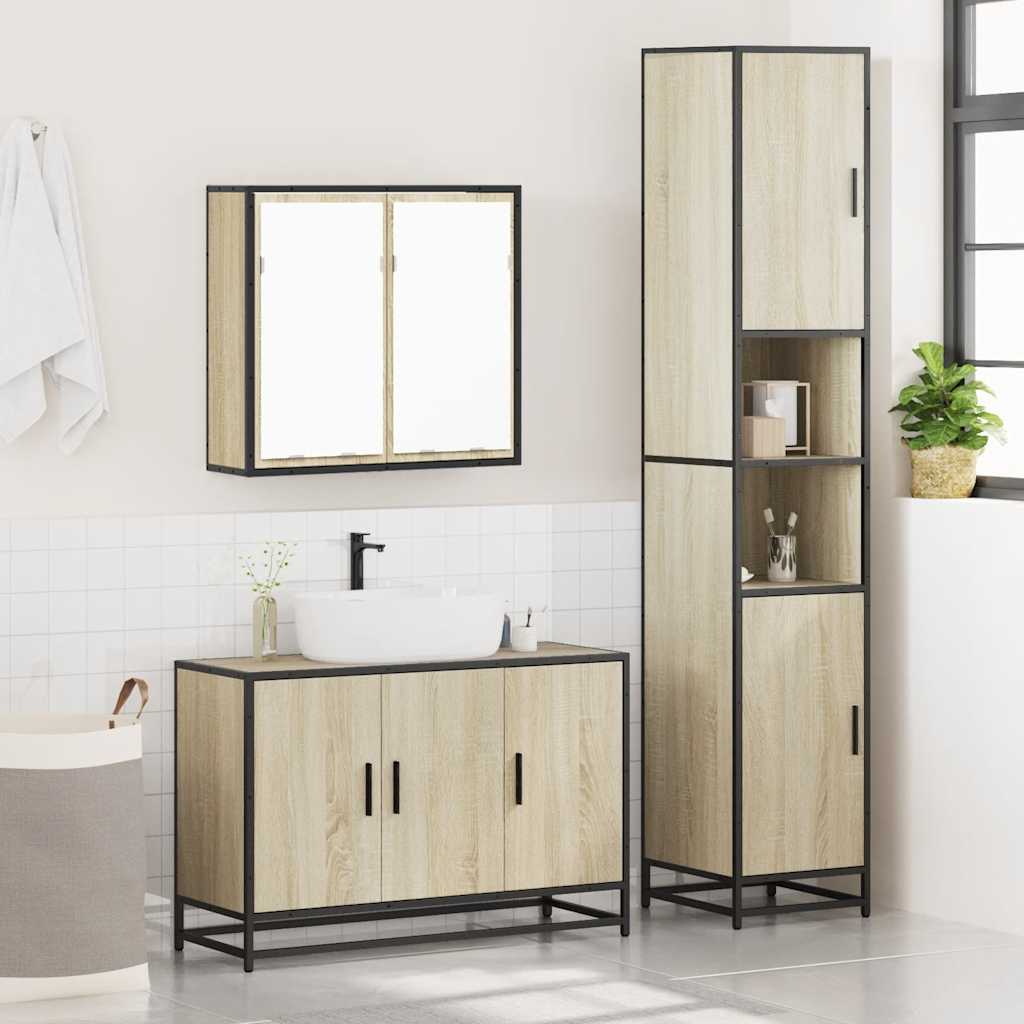 3-delige Badkamermeubelset bewerkt hout sonoma eikenkleurig is nu te koop bij PeponiXL, paradijselijk wonen!