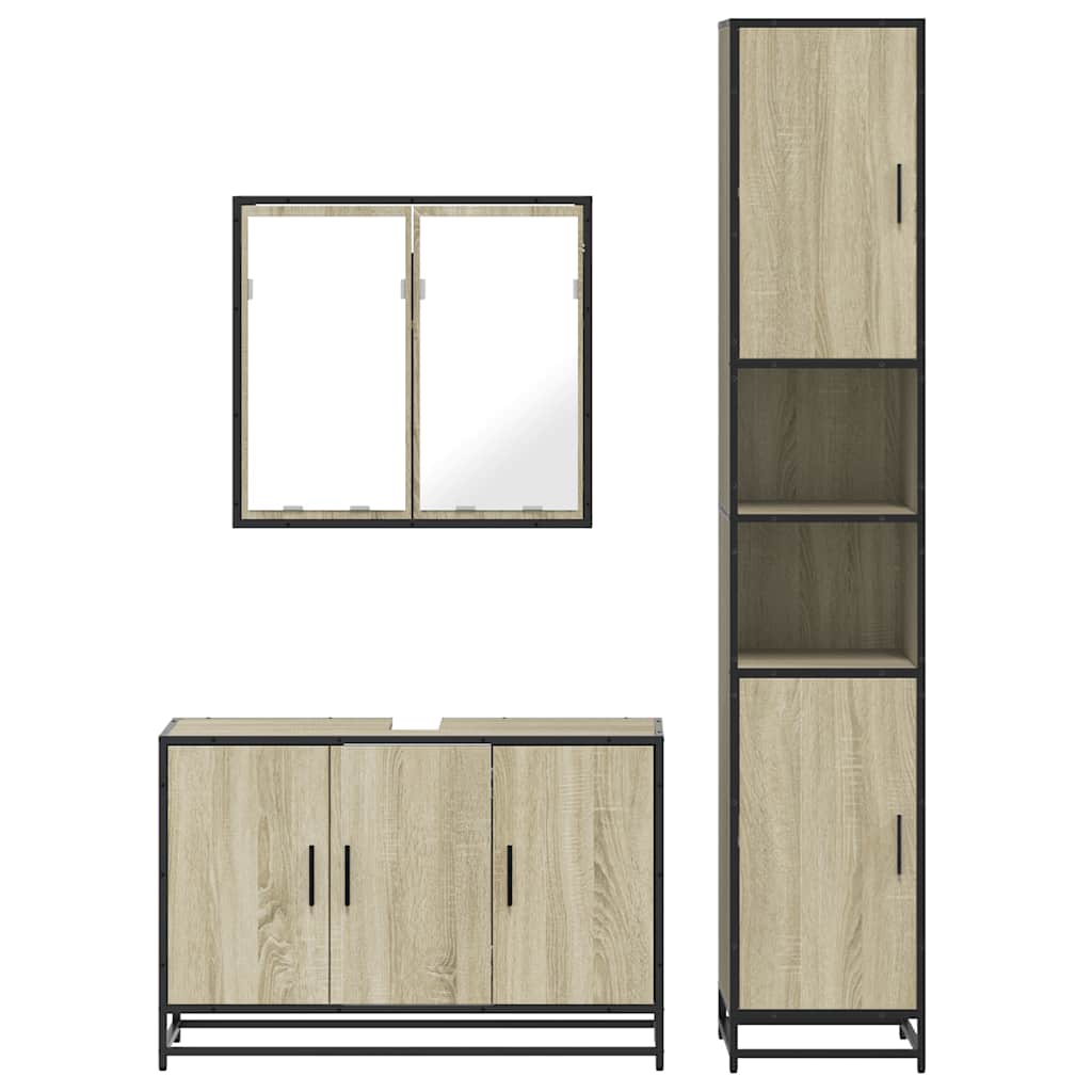 3-delige Badkamermeubelset bewerkt hout sonoma eikenkleurig is nu te koop bij PeponiXL, paradijselijk wonen!