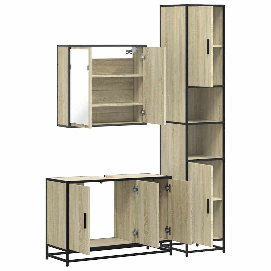 3-delige Badkamermeubelset bewerkt hout sonoma eikenkleurig is nu te koop bij PeponiXL, paradijselijk wonen!