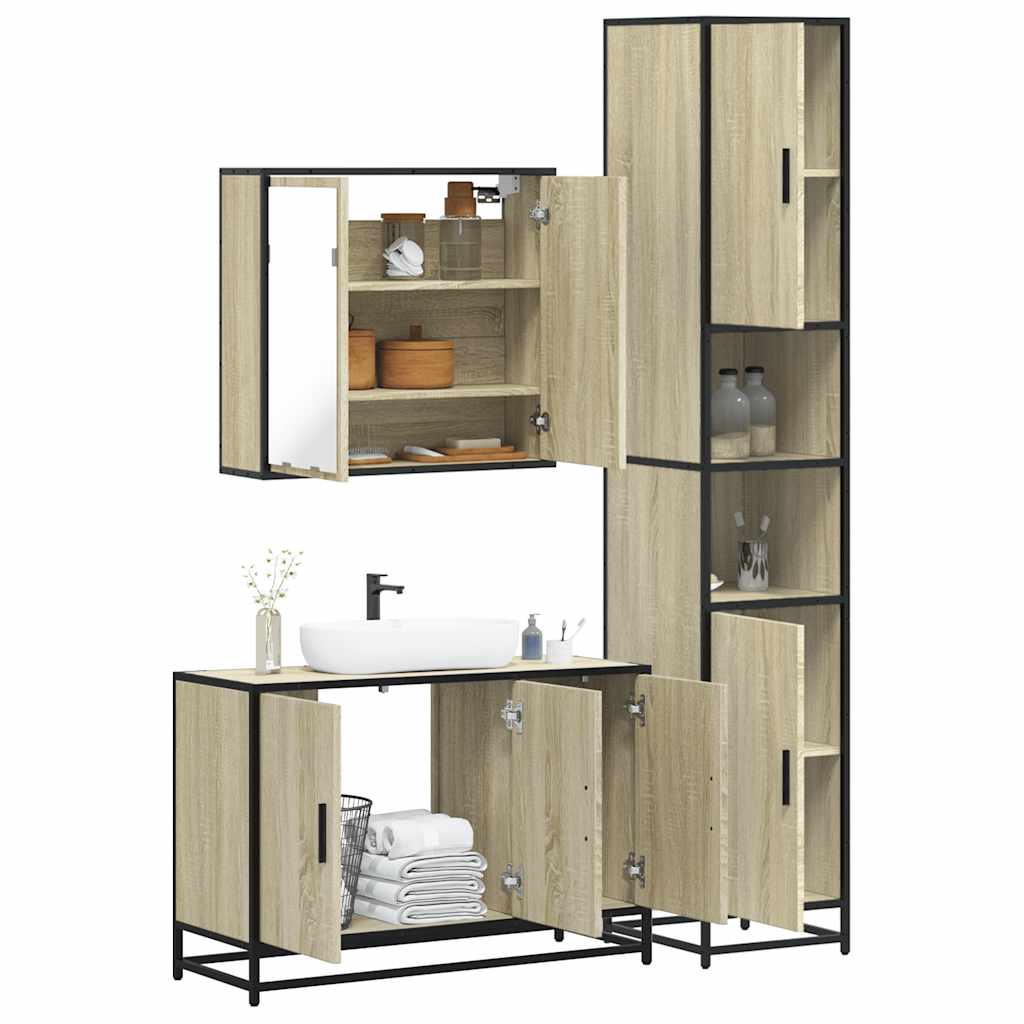 3-delige Badkamermeubelset bewerkt hout sonoma eikenkleurig is nu te koop bij PeponiXL, paradijselijk wonen!