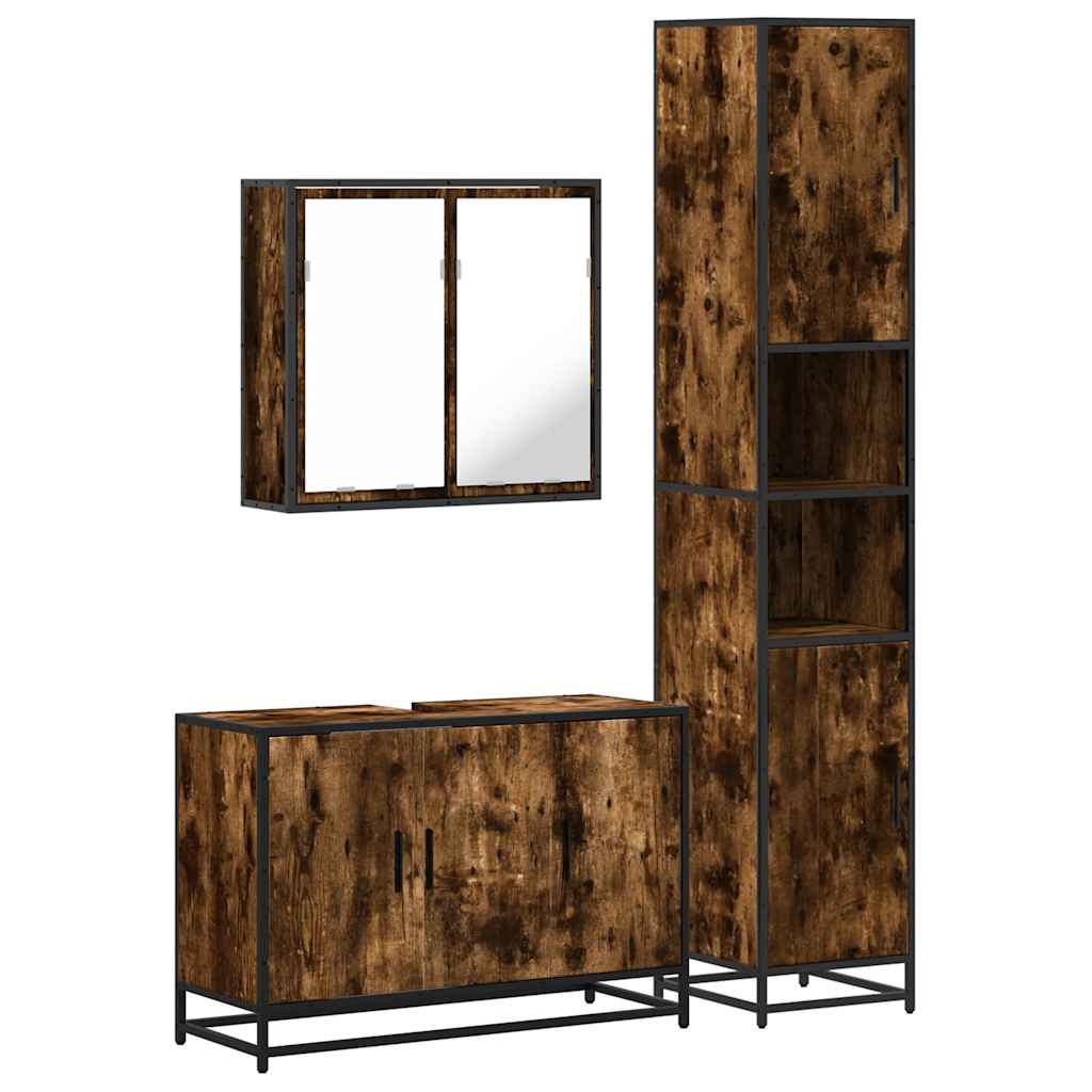 3-delige Badkamermeubelset bewerkt hout gerookt eikenkleurig is nu te koop bij PeponiXL, paradijselijk wonen!
