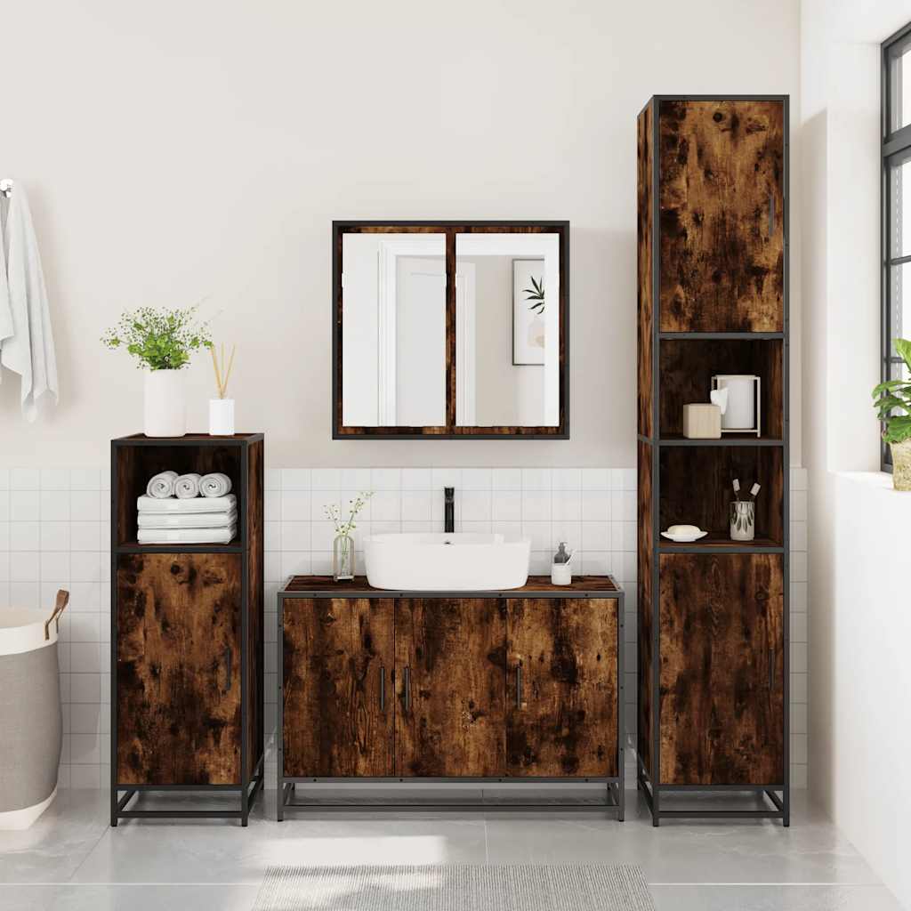 3-delige Badkamermeubelset bewerkt hout gerookt eikenkleurig is nu te koop bij PeponiXL, paradijselijk wonen!