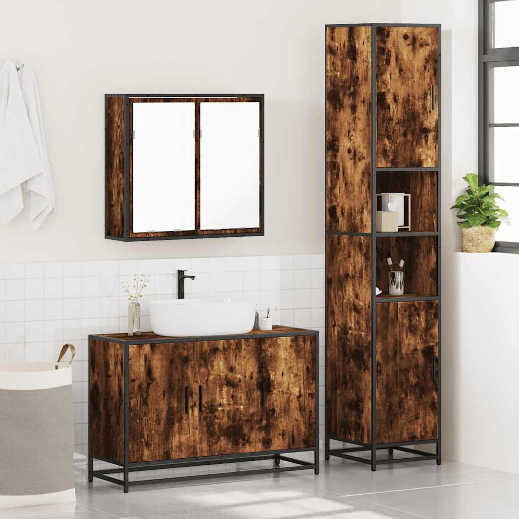 3-delige Badkamermeubelset bewerkt hout gerookt eikenkleurig is nu te koop bij PeponiXL, paradijselijk wonen!