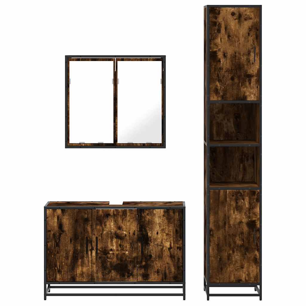 3-delige Badkamermeubelset bewerkt hout gerookt eikenkleurig is nu te koop bij PeponiXL, paradijselijk wonen!