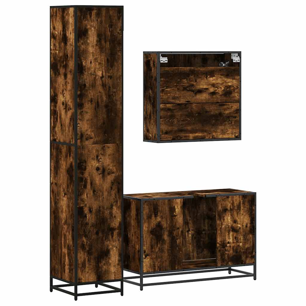 3-delige Badkamermeubelset bewerkt hout gerookt eikenkleurig is nu te koop bij PeponiXL, paradijselijk wonen!