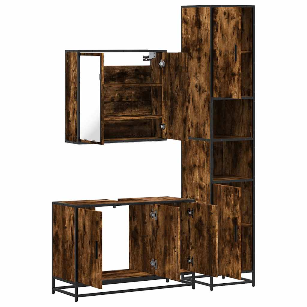 3-delige Badkamermeubelset bewerkt hout gerookt eikenkleurig is nu te koop bij PeponiXL, paradijselijk wonen!