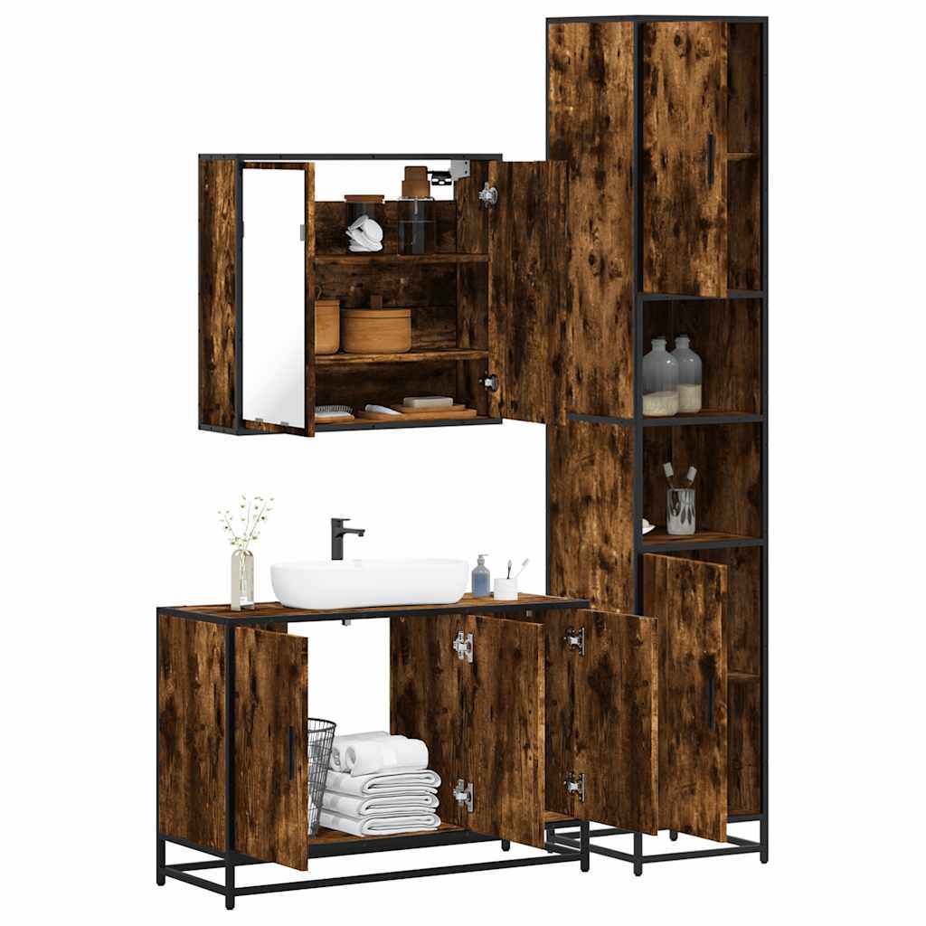 3-delige Badkamermeubelset bewerkt hout gerookt eikenkleurig is nu te koop bij PeponiXL, paradijselijk wonen!