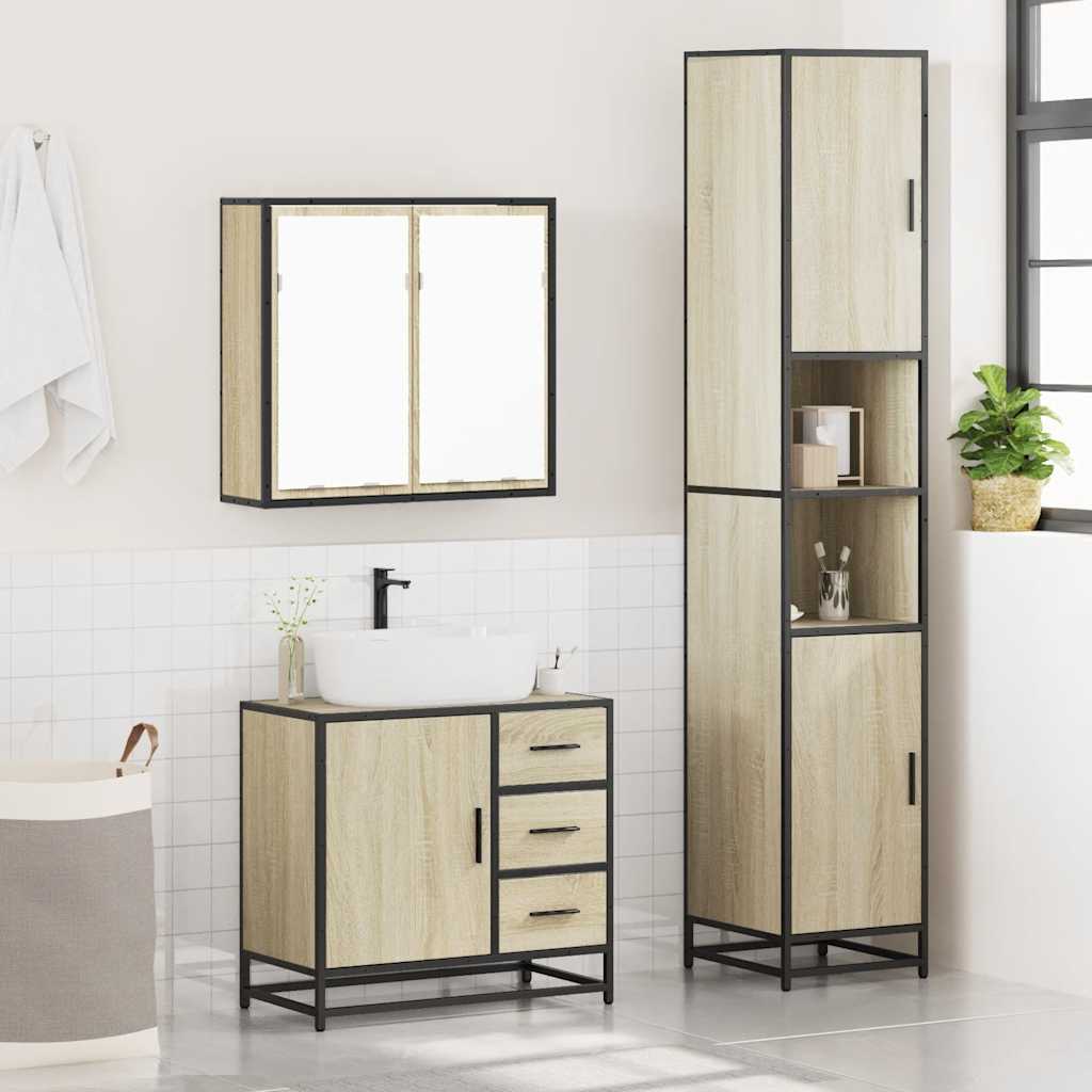 3-delige Badkamermeubelset bewerkt hout sonoma eikenkleurig is nu te koop bij PeponiXL, paradijselijk wonen!