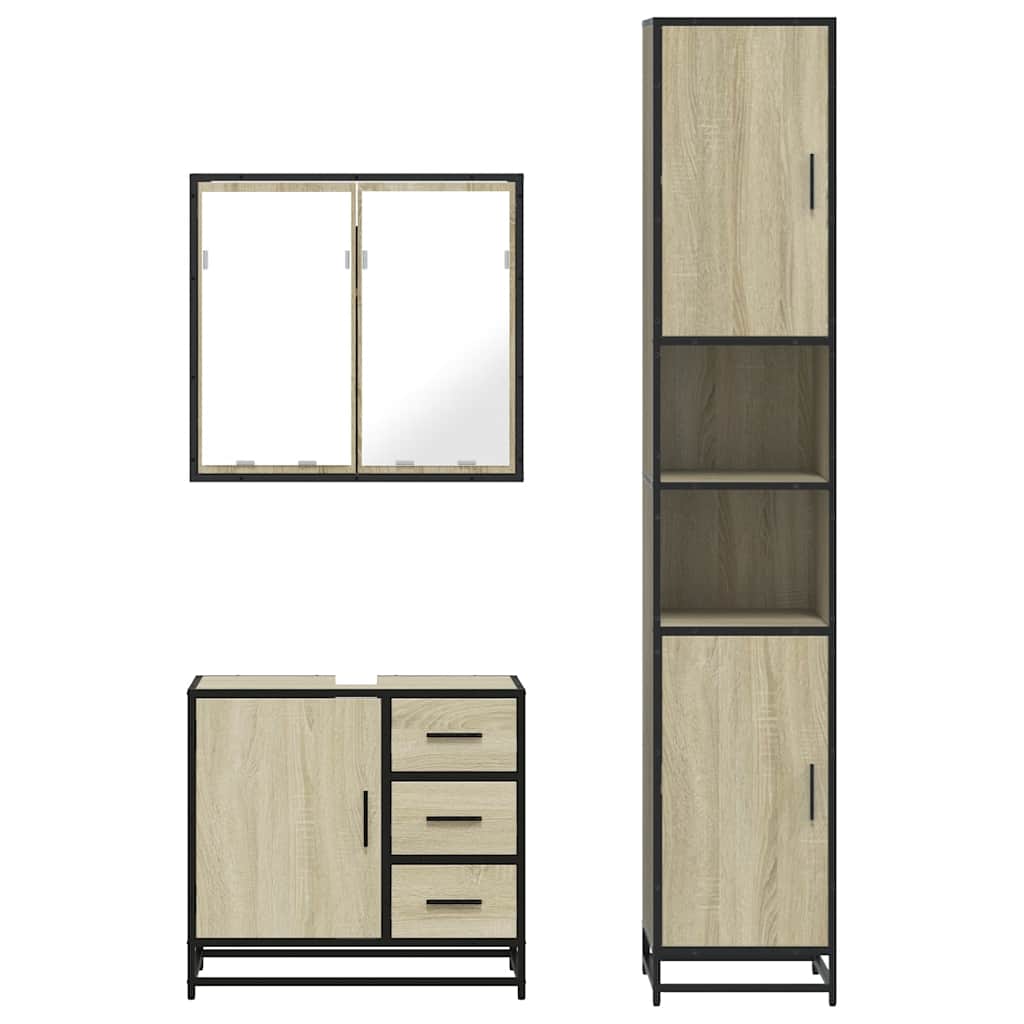 3-delige Badkamermeubelset bewerkt hout sonoma eikenkleurig is nu te koop bij PeponiXL, paradijselijk wonen!
