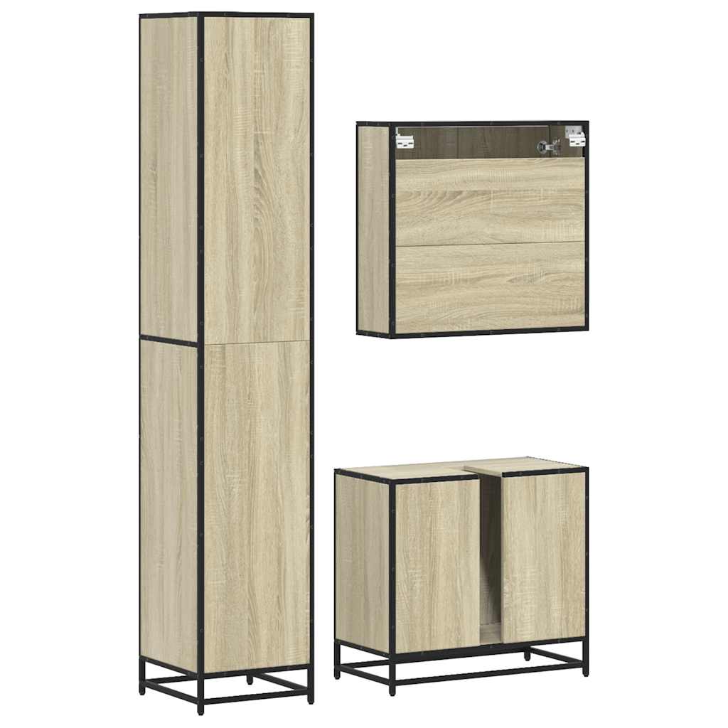 3-delige Badkamermeubelset bewerkt hout sonoma eikenkleurig is nu te koop bij PeponiXL, paradijselijk wonen!