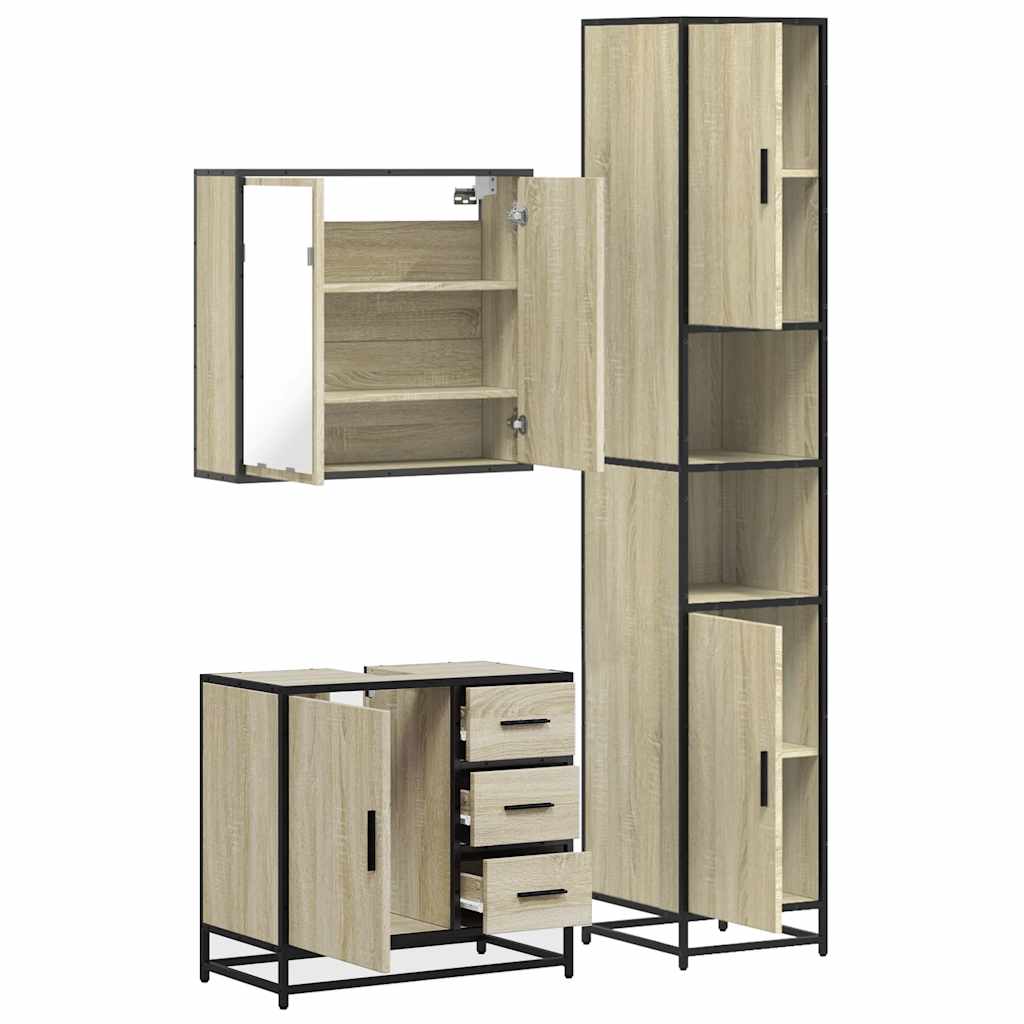 3-delige Badkamermeubelset bewerkt hout sonoma eikenkleurig is nu te koop bij PeponiXL, paradijselijk wonen!