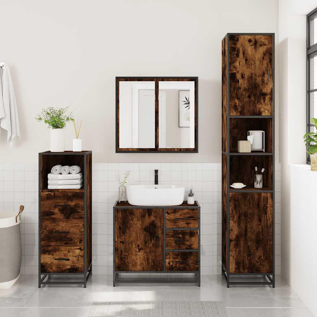 3-delige Badkamermeubelset bewerkt hout gerookt eikenkleurig is nu te koop bij PeponiXL, paradijselijk wonen!