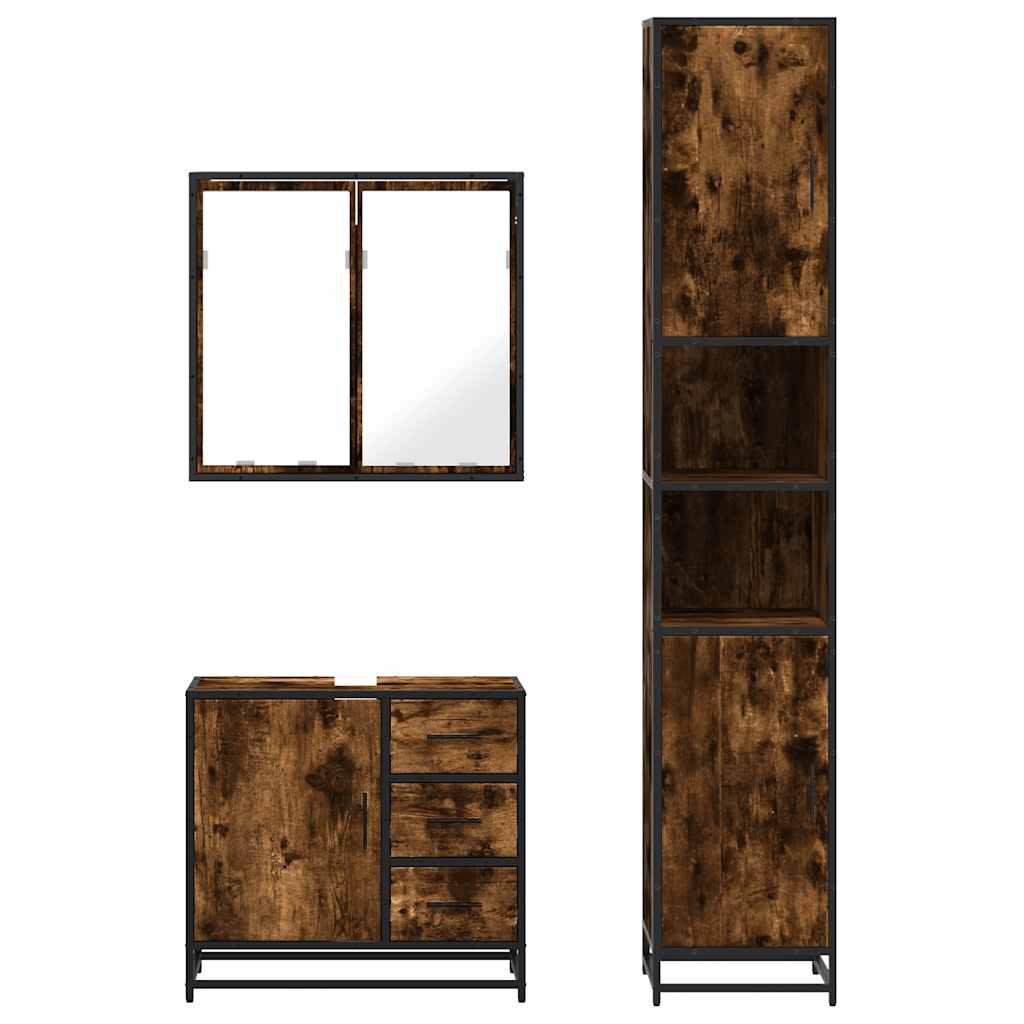 3-delige Badkamermeubelset bewerkt hout gerookt eikenkleurig is nu te koop bij PeponiXL, paradijselijk wonen!