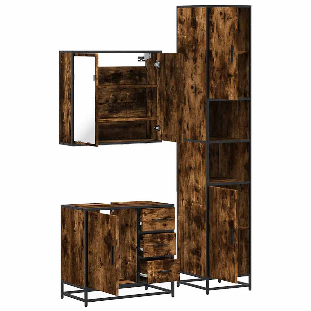 3-delige Badkamermeubelset bewerkt hout gerookt eikenkleurig is nu te koop bij PeponiXL, paradijselijk wonen!