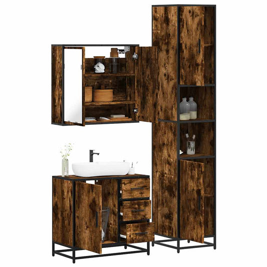 3-delige Badkamermeubelset bewerkt hout gerookt eikenkleurig is nu te koop bij PeponiXL, paradijselijk wonen!