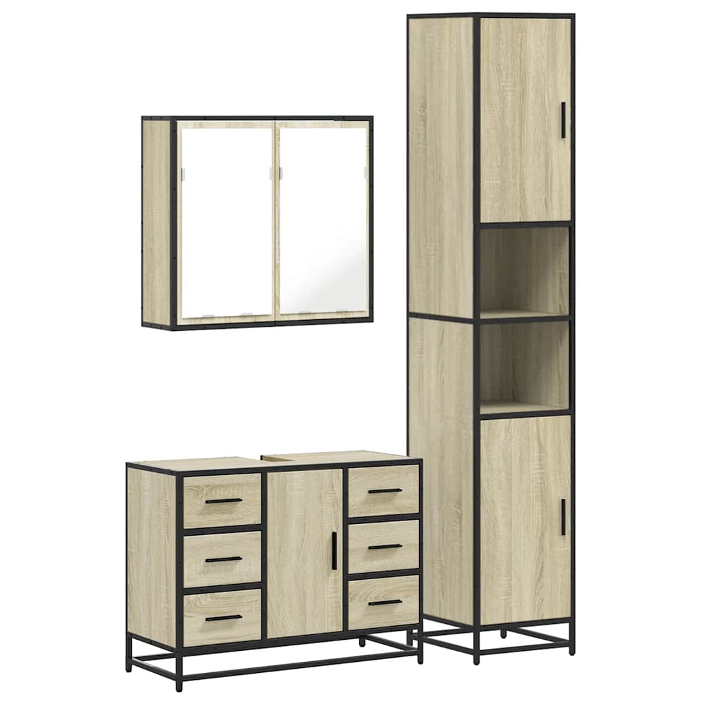 3-delige Badkamermeubelset bewerkt hout sonoma eikenkleurig is nu te koop bij PeponiXL, paradijselijk wonen!