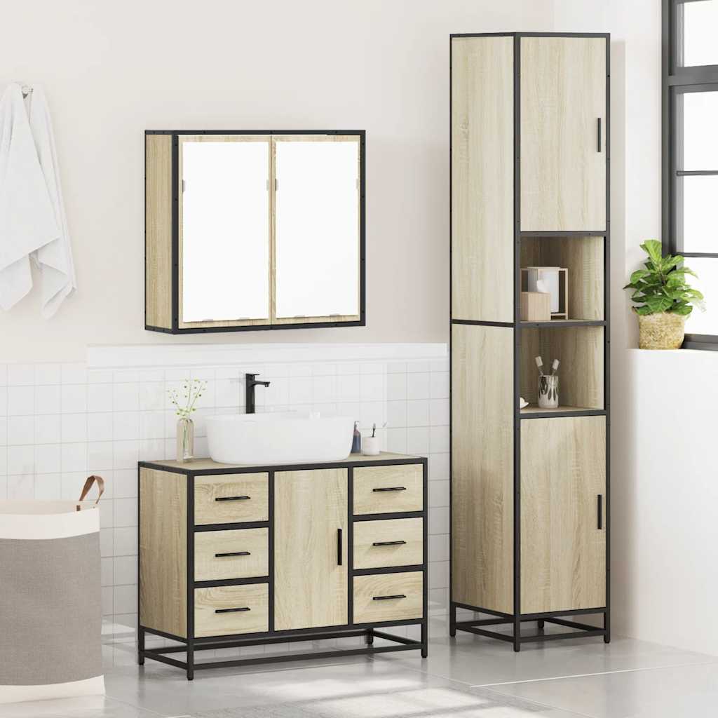 3-delige Badkamermeubelset bewerkt hout sonoma eikenkleurig is nu te koop bij PeponiXL, paradijselijk wonen!