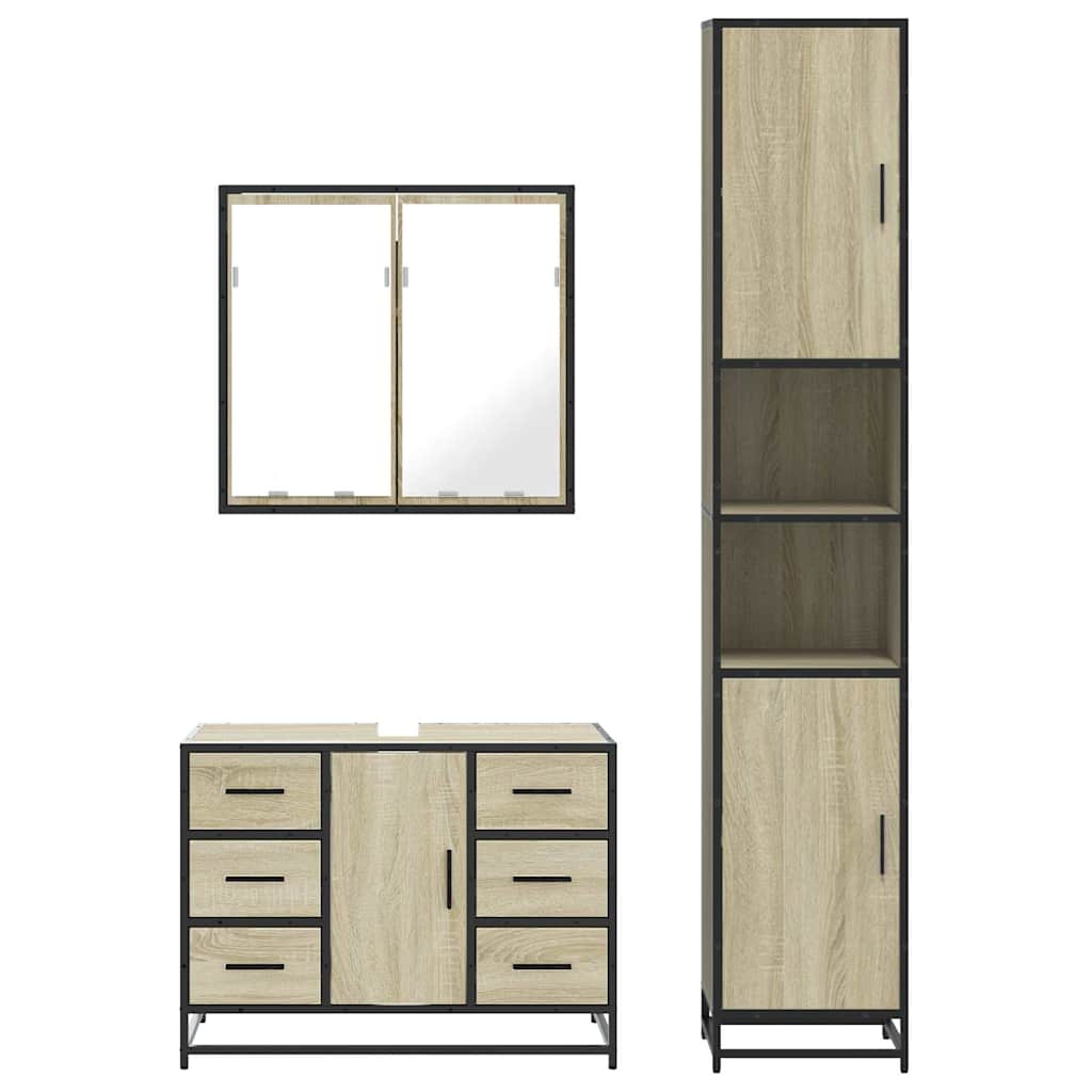 3-delige Badkamermeubelset bewerkt hout sonoma eikenkleurig is nu te koop bij PeponiXL, paradijselijk wonen!